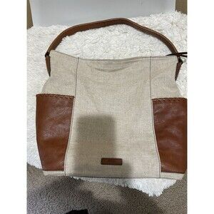Fossil Canvas (ivory) Leather (brown) Shoulder Bag EUC Medium purse handbag